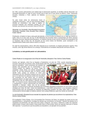 ALEXANDER VON HUMBOLDT y su viaje a America