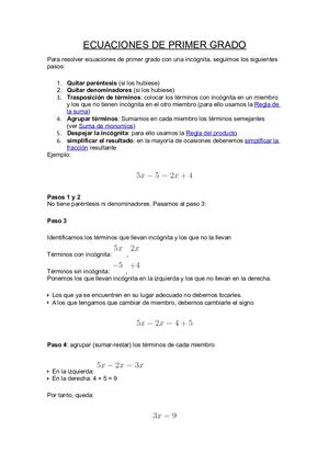 Ecuaciones De Primer Grado
