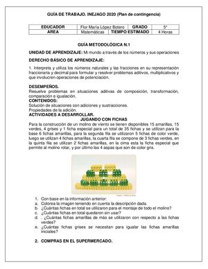 Guía Metodológica 1 Matemáticas 5° Sin Internet