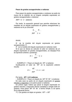 Pasar De Grados Sexagesimales A Radianes