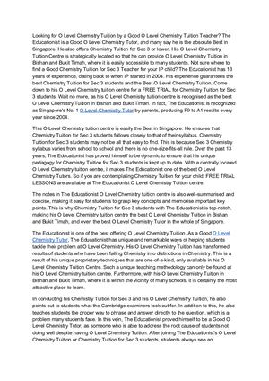 F9 To A1 O Level Chemistry Tutor