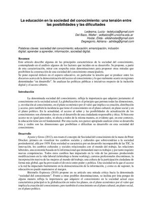 La educación en la sociedad del conocimiento: una tensión entre las posibilidades y las dificultades