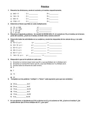Práctica De Divisibilidad 7° 2020