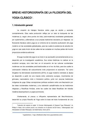 Breve Historiografía De La Filosofía Del Yoga Clásico