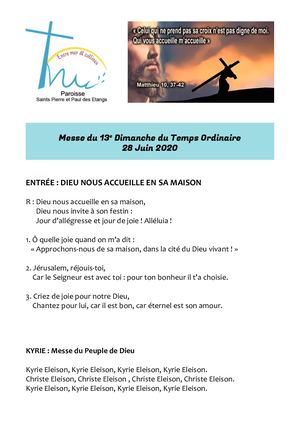 28 06 2020 Messe du 13e Dimanche du Temps Ordinaire