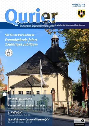 Qurier 11/2019 vom 30.10.2019 - Das Amtsblatt der Welterbestadt Quedlinburg mit den Ortschaften Bad Suderode und Stadt Gernrode mit Informationen der Stadtwerke Quedlinburg GmbH