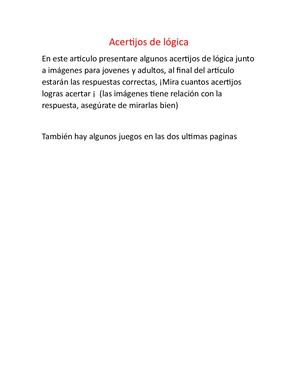 Acertijos De Lógica Y Dos Actividades Mas