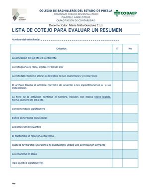 Instrumentos De Evaluación Lista De Cotejo