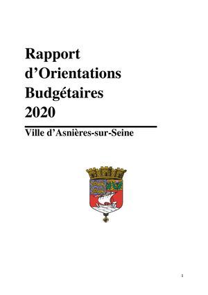 Rapport D'orientations Budgétaires 2020