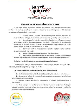 Limpieza De Anteojos Al Regresar A Casa
