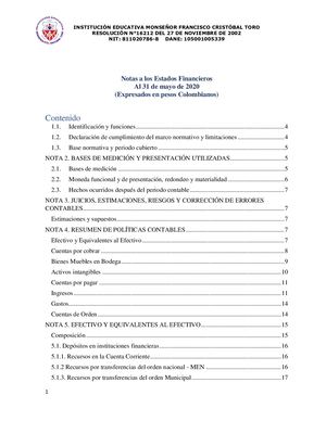 NOTAS EEFF DE FSE A MAYO 2020 MONSEÑOR FCO CRISTOBAL TORO