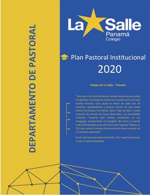 Plan De Pastoral Institucional 2020 Modalidad Virtual