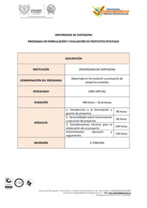 Diplomado En Formulación Y Evaluación De Proyectos Estatales