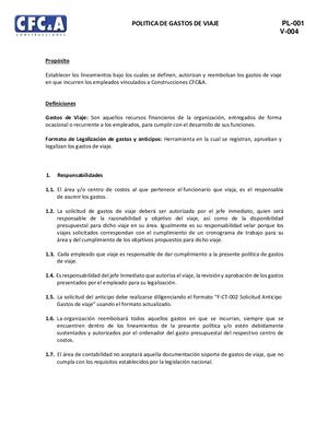 Política De Gastos De Viaje V6 Construcciones Cfc