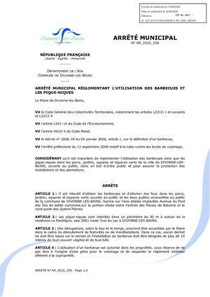 Arrêté municipal  règlementant l'utilisation des barbecues et des pique-niques