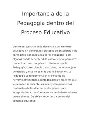 Importancia De La Pedagogía Dentro Del Proceso Educativo