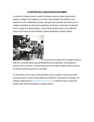 La Historia De La Educacion En Colombia