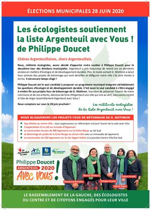 Les écologistes soutiennent Argenteuil avec Vous !
