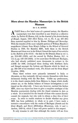 More About The Marsden Manuscripts In The British Museum