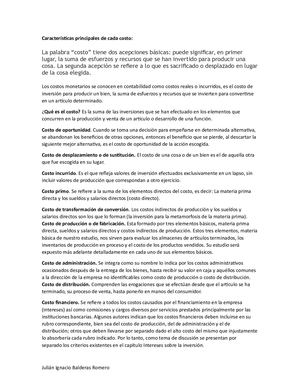 Act 1características Principales De Cada Costo