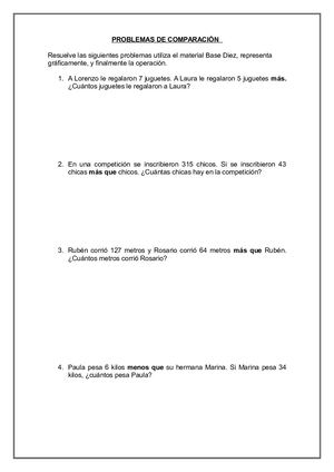 Problemas De Comparación 3 Y 4 Ficha