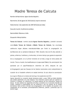 Biografia De Madre Teresa De Calcuta