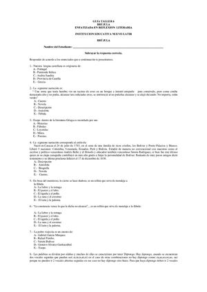 Guía Número 6 Para Brújula Reflexión Literaria Y Gramatical Marco Antonio Quiñónes Albarracin