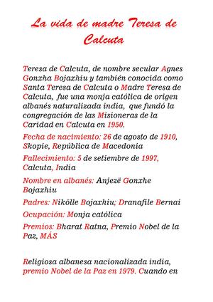 La Vida De Madre Teresa De Calcuta