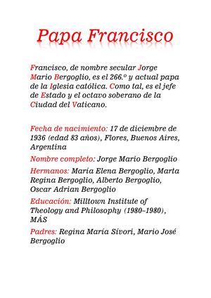 La vida sobre el "papa francisco"