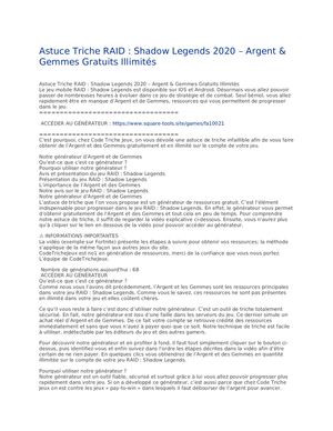 Astuce Triche RAID Shadow Legends 2020 – Argent & Gemmes Gratuits Illimités