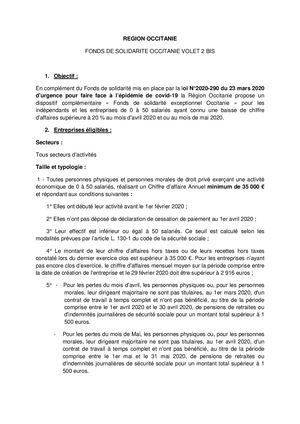 Fonds De Solidarité 2 Bis Occitanie