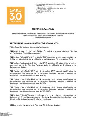 Arrêté de délégation de signature des Responsables de la Direction Générale Adjointe « Mobilité et Logistique »