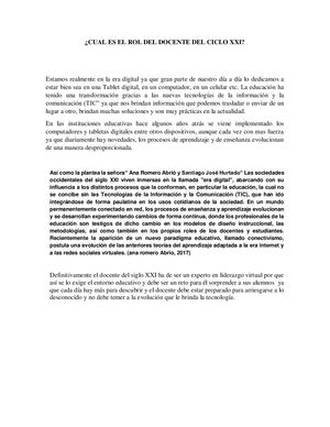Cual Es El Rol Del Docente Del Ciclo Xxi En Pdf