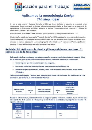 Aplicamos La Metodología Design Thinking