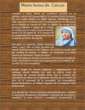 Trabajo De Valores Teresa De Calcuta