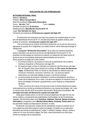 Evaluacion De El Romancero