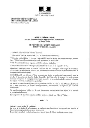 Arrete Préfectoral Cueillette Champi 2018