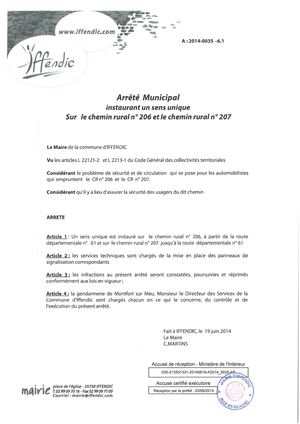 Arrete Municip 190614 Sens Unique Tremelin