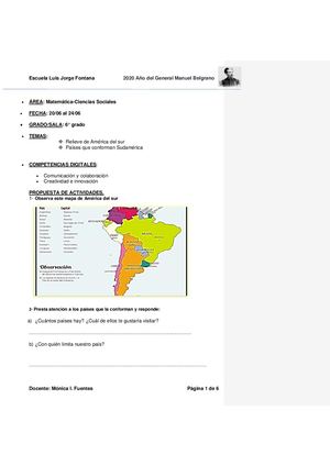 Sudamérica.División política y su relieve .