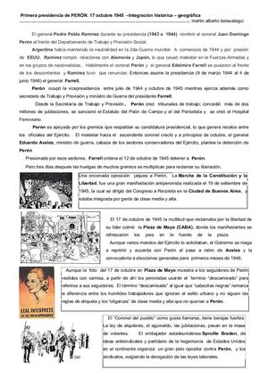 Primera presidencia de Perón,  17 Octubre 1945, Integración histórico -  geográfica