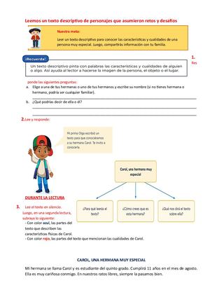 Leemos Un Texto Descriptivo De Personajes Que Asumieron Retos Y Desafíos