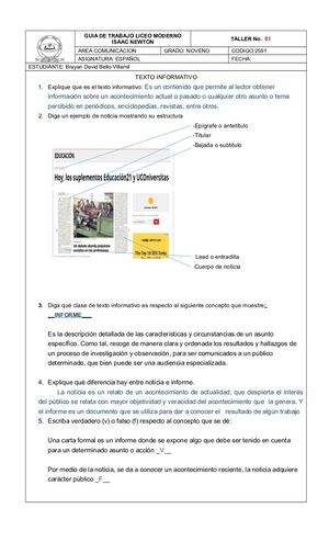 1 TALLER DE TEXTO INFORMATIVO