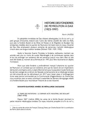 Dax - Histoire des Fonderies de Peyrouton à Dax 1923-1997