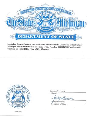 Certified Copy of UCC-1 Financing Statement - The State of Michigan Department of State