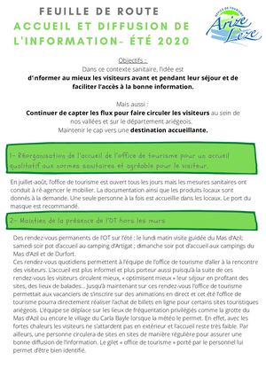 Feuille de route d'accueil et de diffusion de l'information - été 2020