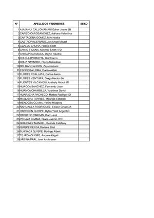 DIRECTORIO DE ESTUDIANTES  CUARTO GRADO  A