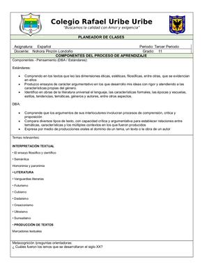 Planeación III Periodo Grado Once