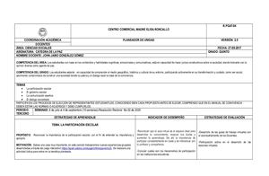 Planeación De Unidad Tercer Período Cátedra De La Paz 5º