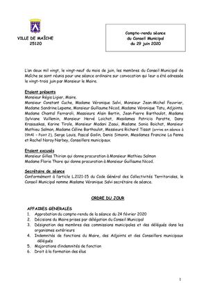 Compte Rendu Séance Du 29 Juin 2020