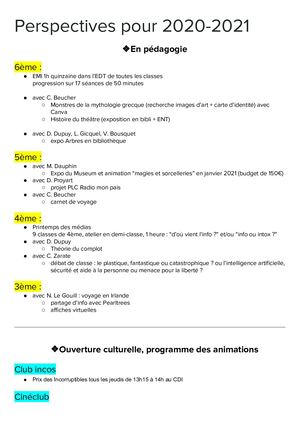 Perspectives Pour 2020 2021